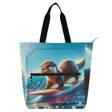 Imagem de GAIGEO Linda bolsa de trabalho feminina de lona para surfe de lontra para escola de praia, presente fofo para crianças