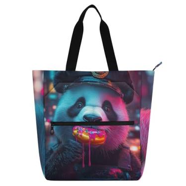 Imagem de Urso panda engraçado polícia linda bolsa infantil com zíper bolsa escolar bolsa de trabalho com estampa reutilizável para meninas e mulheres