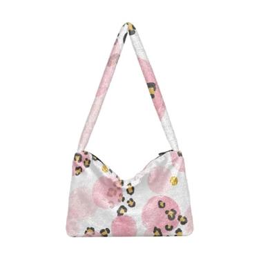 Imagem de GAIGEO Bolsa de ombro feminina com decoração de vaso rosa colorido, bolsas femininas, bolsas femininas, Círculos rosa pontilhados leopardo, One Size
