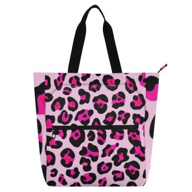 Imagem de Sacolas femininas com estampa de leopardo rosa e preta para trabalho, lona, faculdade, escola, bolsas, professores, livros, presentes