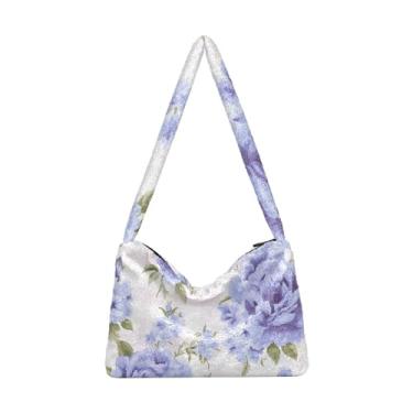 Imagem de GAIGEO Bolsas de ombro femininas com flores roxas e azuis, bolsas de ombro femininas com bolsos, bolsas de outono, flor roxa e azul, tamanho único, Flor roxa e azul, One Size