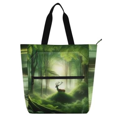 Imagem de Bolsa feminina primavera floresta verde veado bolsa de trabalho lona praia escola sacola de tecido bolsas livro amante presente