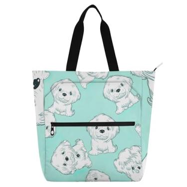 Imagem de GAIGEO Sacola branca fofa para filhotes, cor pastel, para mulheres, trabalho, lona, escola, bolsa para livros, bolsas de tecido, para amantes de livros