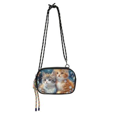 Imagem de TSENQUE Bolsas femininas transversais pequenas bolsa de ombro pequena bolsa de ombro com estampa animal bolsa para celular gato gatinhos fofos