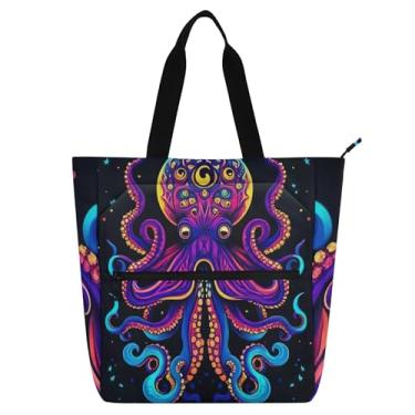 Imagem de Octopus Starry Night Sacola colorida para mulheres, trabalho, lona, escola, com zíper, bolsas para professores, presente para amantes de livros