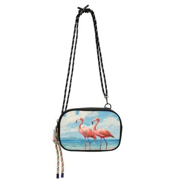 Imagem de TSENQUE Bolsas transversais pequenas para mulheres, carteira de praia flamingos rosa, bolsa para celular, pochete de viagem