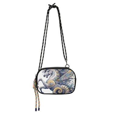 Imagem de TSENQUE Bolsa feminina fofa de unicórnio de cavalo marinho bolsa transversal pequena bolsa de telefone carteira de viagem pequena bolsa de ombro linda estampa