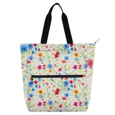 Imagem de Sacola feminina de trabalho em aquarela com flores silvestres em cores pastel, bolsa escolar de lona, utilitária, bolsas infantis, presente para amantes de livros