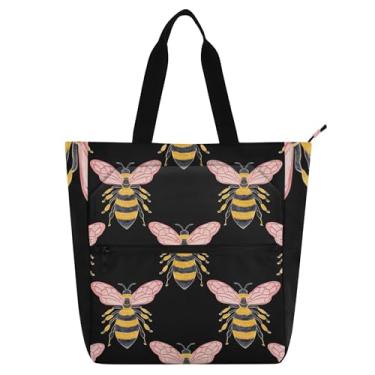 Imagem de GAIGEO Lindas bolsas de papel de parede femininas pretas para trabalho, lona, praia, escola, bolsa de mão para uso diário com compartimentos