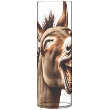 Imagem de Engraçado burro sorrindo plástico grande vaso de centro de cilindro fofo para decoração de mesa quarto estética, 30 cm x 9,9 cm