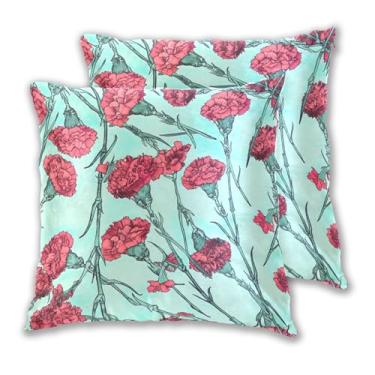 Imagem de Joitme Conjunto de 2 capas de almofadas florais de caveira de cravos vermelhos, capas de almofadas quadradas decorativas, 40 x 40 cm, 2 peças