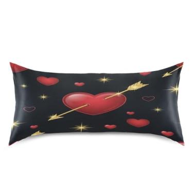 Imagem de Blueangle Fronha de cetim refrescante para cabelo e pele, grande capa de travesseiro de coração vermelho brilhante, tamanho king size 50,8 x 101,6 cm com fecho de envelope (616)