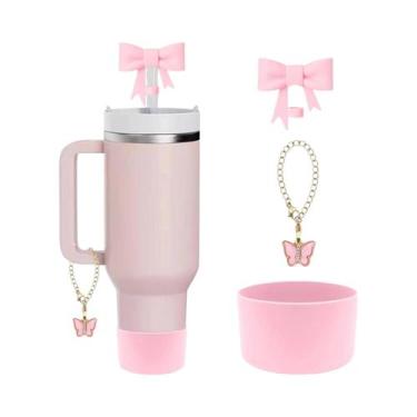 Imagem de Capa De Silicone Em Forma De Borboleta Rosa Para Copo Stanley, Tampa P
