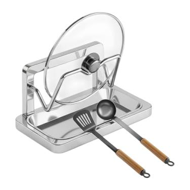 Imagem de Suporte de tampa de panela | Suporte vertical para espátula, com bandeja coletora removível, panelas, organizador de tampa - para cozinha, casa, despensa, balcão, restaurante, prato de pratos, tábua