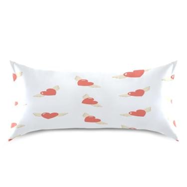 Imagem de Blueangle Fronha de cetim refrescante para cabelo e pele, capa de travesseiro de coração vermelho, tamanho king 50,8 x 101,6 cm com fecho de envelope (656)