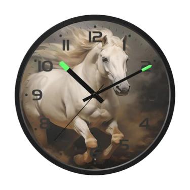 Imagem de SEHANY Relógio de parede artístico majestoso cavalos silencioso, sem tique-taque, relógio redondo operado por bateria, controle de som, luz noturna, relógios de parede para sala de estar, cozinha
