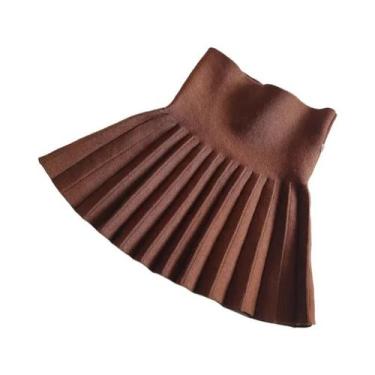 Imagem de Saia Curta Plissada De Malha De Cintura Alta Para Meninas, Cor Sólida,