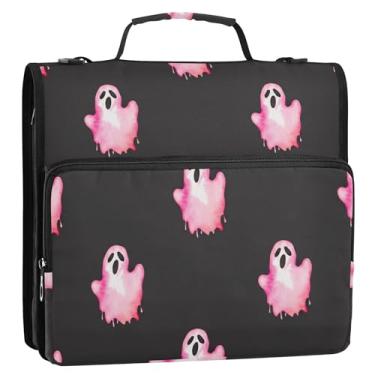 Imagem de Organizador de fichário com zíper rosa fantasma preto 3,8 cm, 3 anéis, bolsa para guardar documentos com alça para portfólio escolar e estojo para pasta de anel