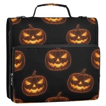 Imagem de Funny Hallowmas Pumpkins Bolsa de fichário com zíper com alça de ombro, 3 anéis de 3 anéis, grande organizador de pastas para portfólio para 500 folhas para escola ou escritório
