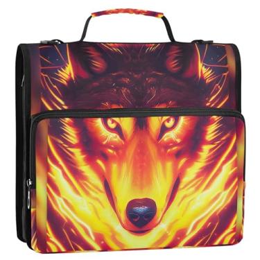 Imagem de Red Flame Organizador de fichários com 3 anéis de 3 anéis D com zíper bolsa de fichário para ensino médio com alça para documentos, vários bolsos, pasta grande para portfólio