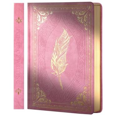 Imagem de CAGIE Cadernos grossos de 320 páginas, cadernos de couro vintage para mulheres e homens, diários pautados pela faculdade A5 para escrever com caixa de presente, 14,5 x 21 cm, rosa