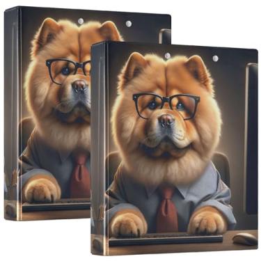 Imagem de Fichário de cachorro fofo Chow Chow Dog fofo de 3,8 cm, 3 anéis, comporta 200 folhas, fichário de apresentação de anel redondo, 31,5 x 27 x 6 cm, 1 pacote