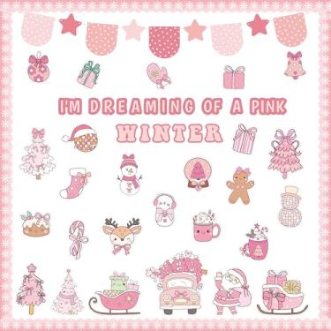 Imagem de CPicdn Conjunto de 134 peças de decoração de quadro de avisos de inverno, recortes de árvore de Natal de Papai Noel, enfeites de borda de floco de neve com adesivo de ponta, decoração de sala de aula