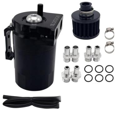 Imagem de RselectMet Kit de tanque de polimento universal de 300 ml com filtro de respiro Kit de reservatório de tanque separador de óleo de ar do motor de alumínio com linha de combustível de 9,5 mm (preta)