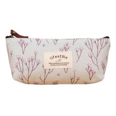 Imagem de ZJchao Bolsa de Caneta de Pano de Linho Com Estampa Floral Doce Estojo de Lápis Organizador de Armazenamento de Papelaria para Viagens de Escritório Escolar Azul Bege Rosa Café 19,5 X (Azul)