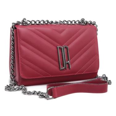 Imagem de Bolsa Feminina de Couro Sintético Preta, Alça de Corrente, Design em V com Fecho Metálico (vermelho)