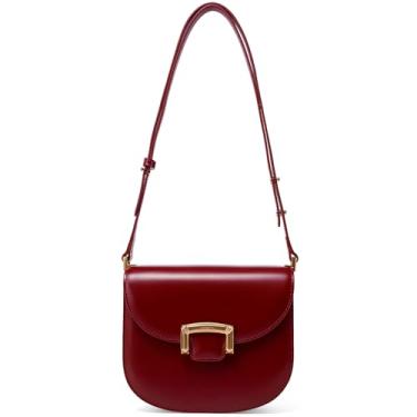 Imagem de LAFESTIN Bolsa feminina de couro transversal com alça ajustável e compartimento para cartão de crédito, Vermelho