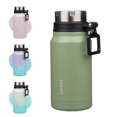 Imagem de BJPKPK Garrafa de água isolada de 680 g com alça de aço inoxidável livre de BPA, garrafa térmica reutilizável grande, verde floresta