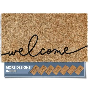 Imagem de Barnyard Designs Tapete de boas-vindas para ambientes externos, tapete de entrada grande para porta frontal, marrom (Cursive Welcome, 76 x 43)