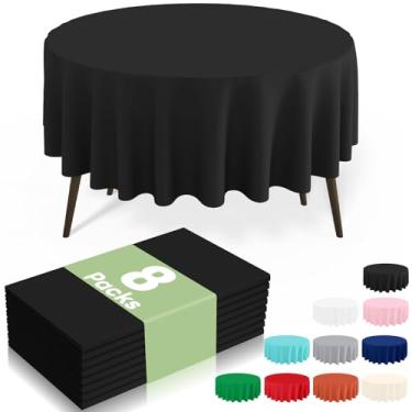 Imagem de misaya 8 pacotes de toalhas de mesa descartáveis de plástico, toalha de mesa redonda impermeável de 213 cm, à prova de vazamento e capas de mesa decorativas resistentes para piquenique, festa e