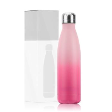 Imagem de Garrafa Térmica Inox 500ml Aço Inoxidável 304 - Para Academia, Esportes e Viagem, Mantém Bebida Gelada 24h(rosa e vermelho)
