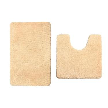 Imagem de 2 Peças Conjunto de Tapete Banheiro e em Forma U para Vasco Sanitário com Fundo Borracha Poliéster Lavável à Máquina Piso Banheira Chuveiro Quarto Cas