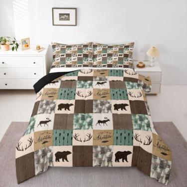 Imagem de Erosebridal Conjunto de Edredom Rústico de Retalhos, Edredom de Penas de Alce E Urso, Queen para Crianças, Meninos, Adolescentes, Adultos, Conjunto de Cama de Caça de Veado, Flechas de Natal