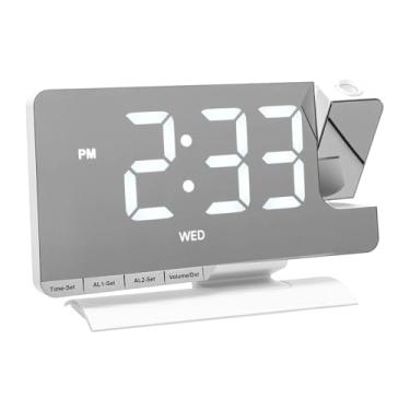 Imagem de Asixxsix Despertador de Projeção, Relógio Digital Com Projetor Giratório de 180°, Dimmer de Brilho de 6 Níveis, Display LED Transparente, Alarme Duplo, Portas de Saída USB Tipo C e USB A (Branco)