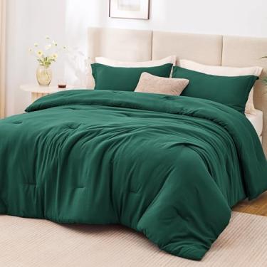 Imagem de Love's cabin Jogo de cama king size verde escuro, 3 peças, pré-lavado, com 1 edredom (204 x 90") e 2 fronhas (51 cm x 91 cm), leve e respirável para todas as estações