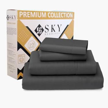 Imagem de SKY BEDDINGS Jogo de lençóis 100% algodão 4 peças - 400 fios de cetim trançado, conjunto de lençóis Queen olímpicos 167,6 cm x 203,2 cm com bolsos profundos de 38,1 cm, resfriamento, respirável