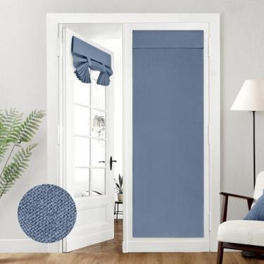 Imagem de HOMEIDEAS Cortinas de porta francesas blackout 100% de linho azul pedra, cortinas de janela de porta de privacidade, persianas escurecidas de 66 x 182 cm, persianas com isolamento térmico para quarto