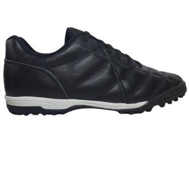 Imagem de Chuteira Society Díavolo Couro Preta/ Branca Sem Logomarca-Unissex