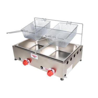 Imagem de Fritadeira Profissional Inox A Gás 2 Cubas 5 Litros Cada Com Cesto De 