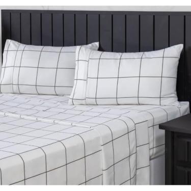 Imagem de Jogo de Lençol Casal Percal 400 Fios 4 Peças – Lençol com Elástico, Antiácaro, Anti-Pilling, Ponto Palito(Chess)