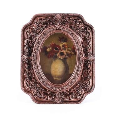 Imagem de S GMOMENT Porta-retrato vintage pequeno, 6 x 9 cm, mini moldura oval antiga com vidro frontal ornamentado, decoração de casa vitoriana para mesa e parede, tamanho carteira, decoração de parede de