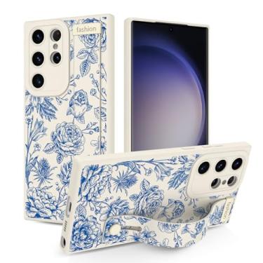 Imagem de Jefonha Capa para Samsung Galaxy S23 Ultra 6,8 polegadas lançado em 2023, capa de silicone com alça para mulheres meninas lindas flores florais capa protetora com suporte ajustável para S23 Ultra