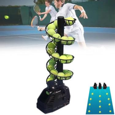 Imagem de GUAVFH Máquina lançadora de bolas de tênis, lançador de bolas de tênis, comporta cerca de 30 bolas, com rotação automática, frequência de intensidade de serviço ajustável, para todas as idades