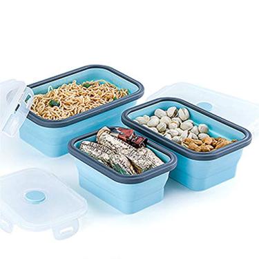 Imagem de Conjunto de Marmitas Silicone Contêineres Armazenamento Alimentos Colapsáveis Retangulares Tigelas Plegáveis para Piquenique Cozinha Micro-ondas Conge