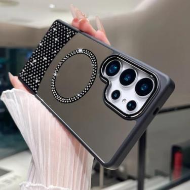 Imagem de HJZSZX Capa espelhada magnética com glitter para Galaxy A55 (para Galaxy A55/preta)