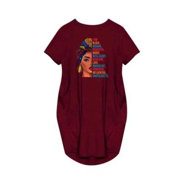 Imagem de Vestidos casuais soltos femininos plus size de manga curta com gola re